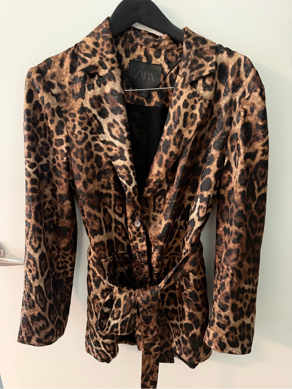 Zara Leopard Print Satin Blazer in Brown and Black